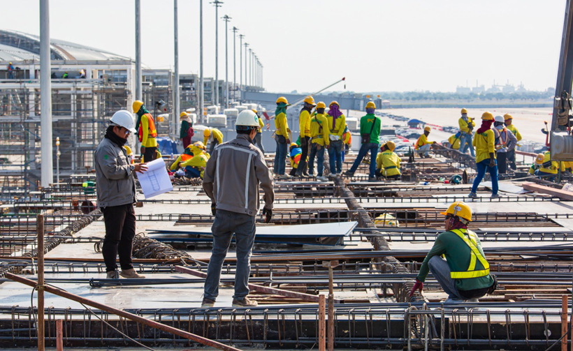 Workmen on construction site